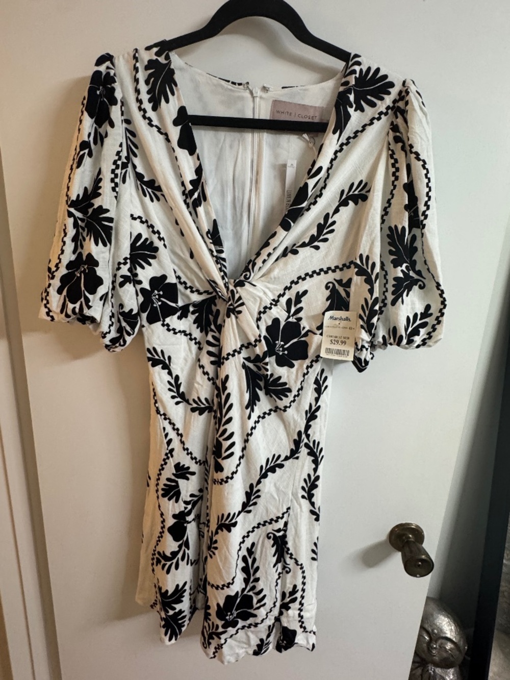 White Closet Black White Floral Linen Blend Midi Dress NWT